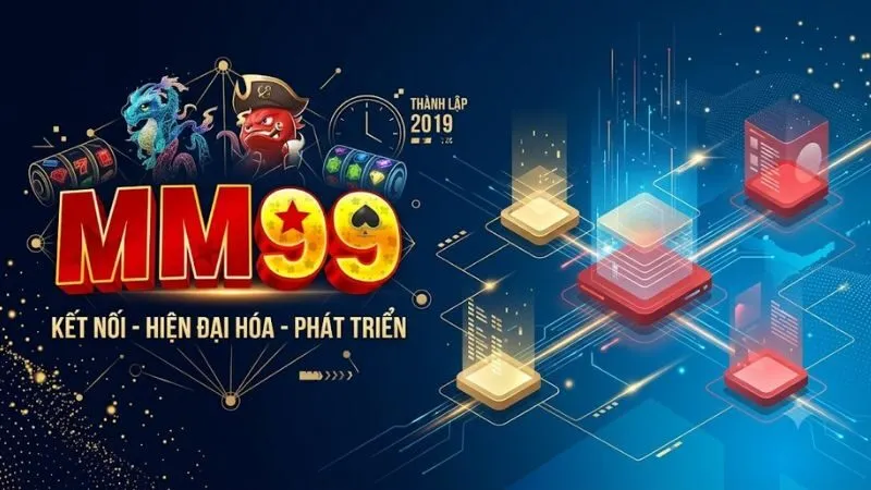 Đồ họa trừu tượng thể hiện sự phát triển công nghệ và nền tảng giải trí trực tuyến MM99