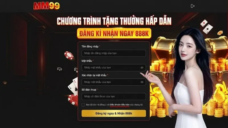 Người dùng thao tác đăng ký tài khoản trên giao diện di động của hệ thống MM99